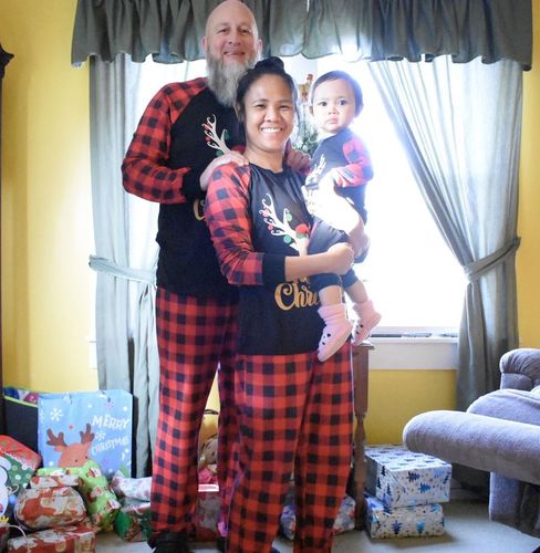 Customer photo review of Merry Christmas Letter Antler Print Plaid Splice Matching Pajamas Set 822