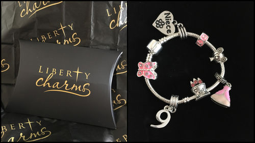 Customer photo review of Children's 'Pink Princess 9th Birthday' Silver Plated Charm Bead Bracelet