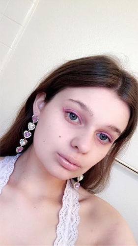 Customer photo review of DELORES Rhinestones Violet Heart Gems Earrings