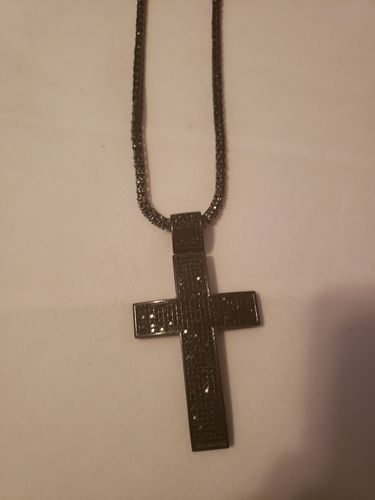Customer photo review of All Black Fully Iced Top and Sides Bling Cross