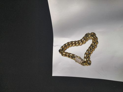 Customer photo review of 12MM 14K Gold Plated Iced Out Clasp Miami Cuban Link Bracelet
