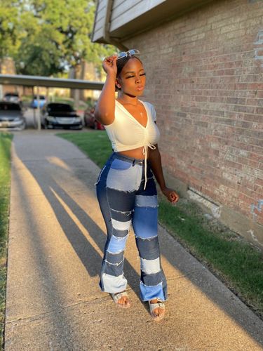 Customer photo review of Patchwork Flared Jeans