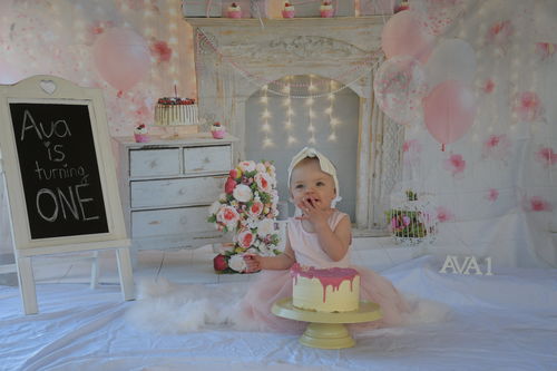 Customer photo review of Kate Cake Smash For Party Photography Pink 1st birthday Backdrop Balloons