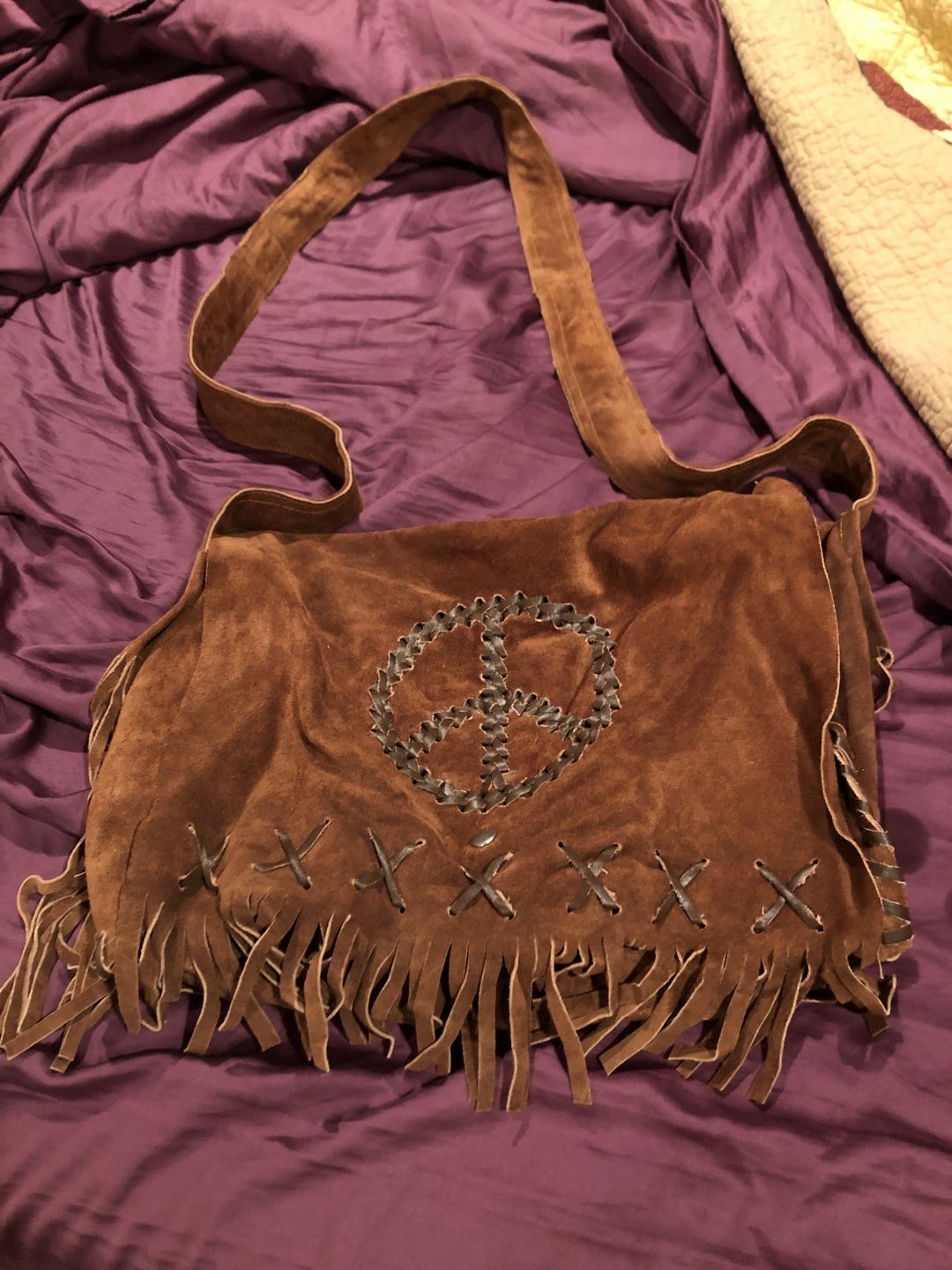 Customer photo review of Peace Fringe Leather Shoulder Bag