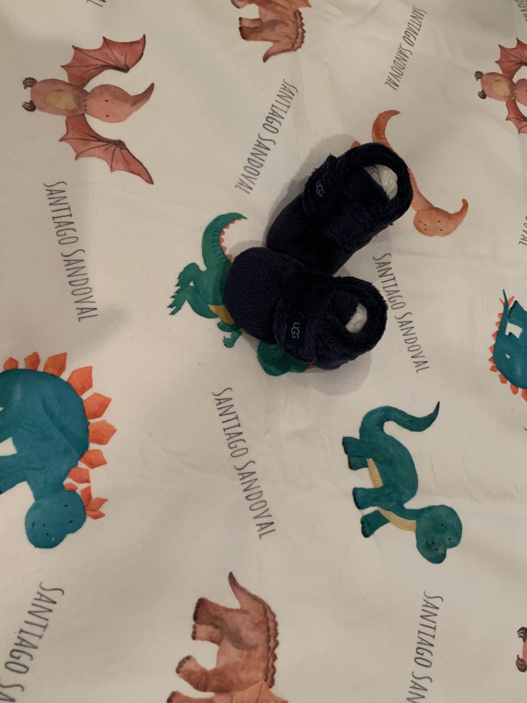 Customer photo review of Personalized Dinosaur Watercolor Print Baby Name Blanket