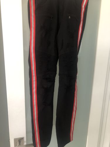 Customer photo review of Triple Stripe Reflective Skinny Fit Denim Black - Red (M4874R1TA)