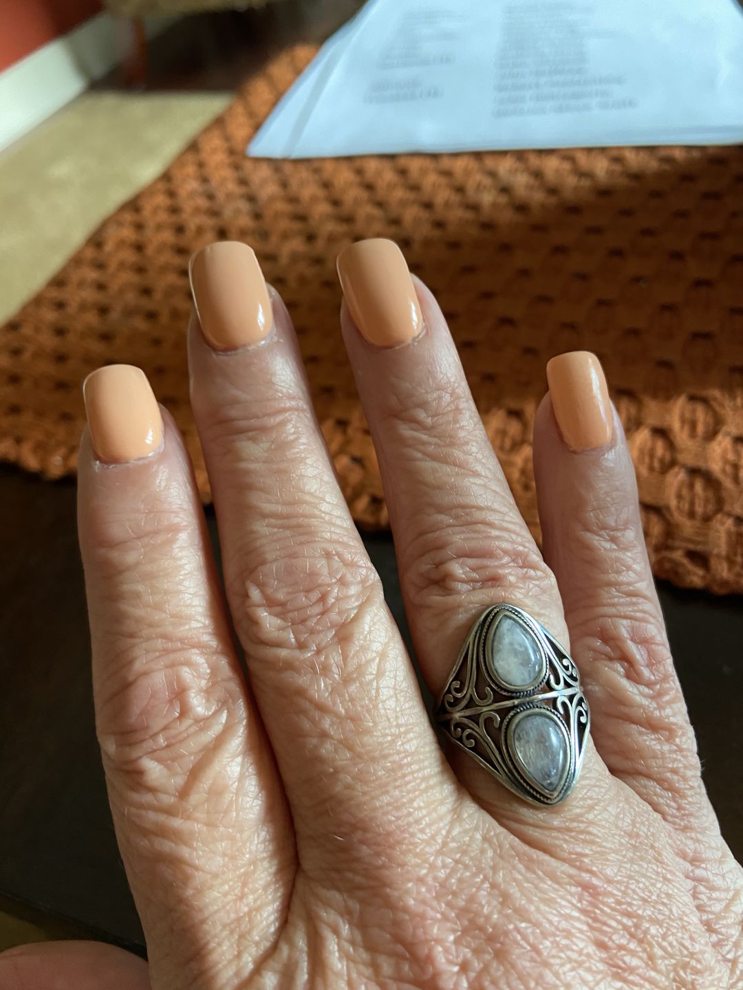 Customer photo review of Natural Rainbow Moonstone Ring