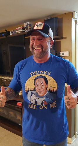 Customer photo review of Drinks On Me Premium Tee