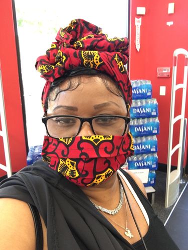 Customer photo review of ADULT FACE MASK AND MATCHING HEAD WRAP