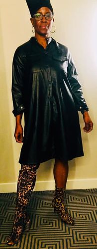 Customer photo review of Stand Collar PU Tunic Dress