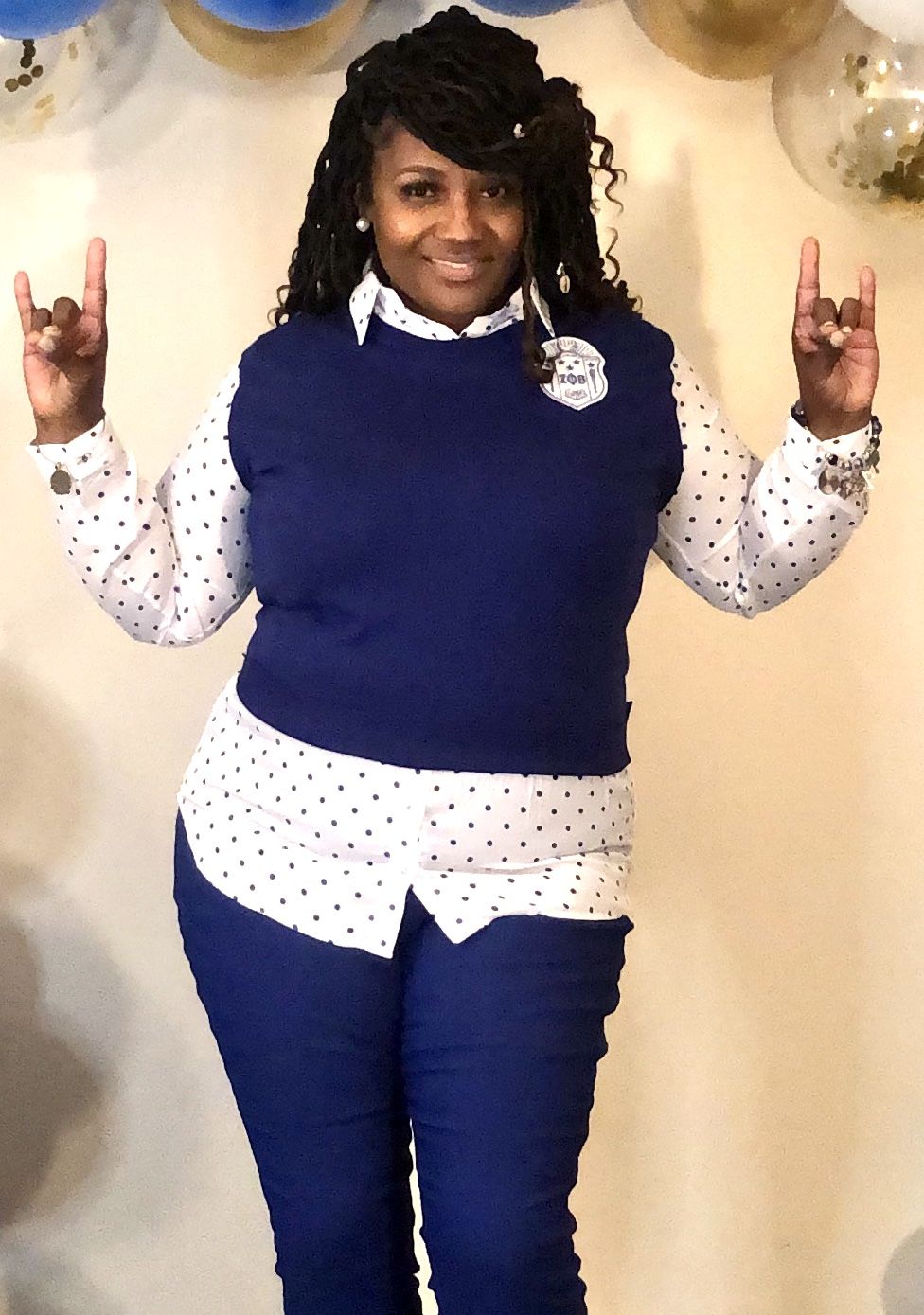 Customer photo review of Polka Dot Chiffon Sweater - Royal