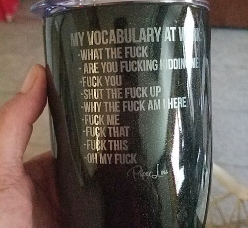 Customer photo review of VIP $15 Friday - 27oz Limited Edition GLITTER Laser Etched Tumbler
