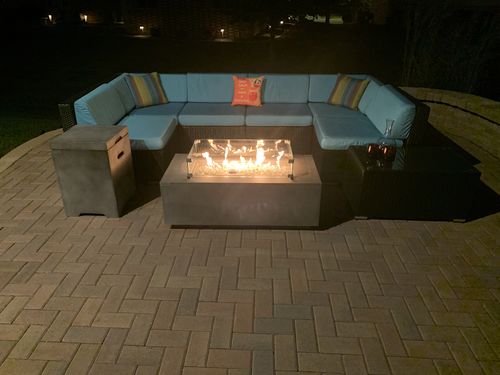 Customer photo review of 42" Rectangular Outdoor Propane Gas Fire Pit Table in Gray