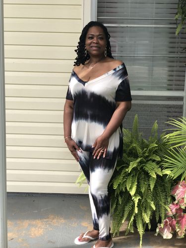Customer photo review of Feeling It Tie Dye Legging Set (Dark Navy/White)