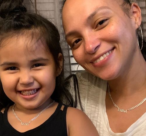 Customer photo review of Block Mini Name Necklace with Cuban Chain