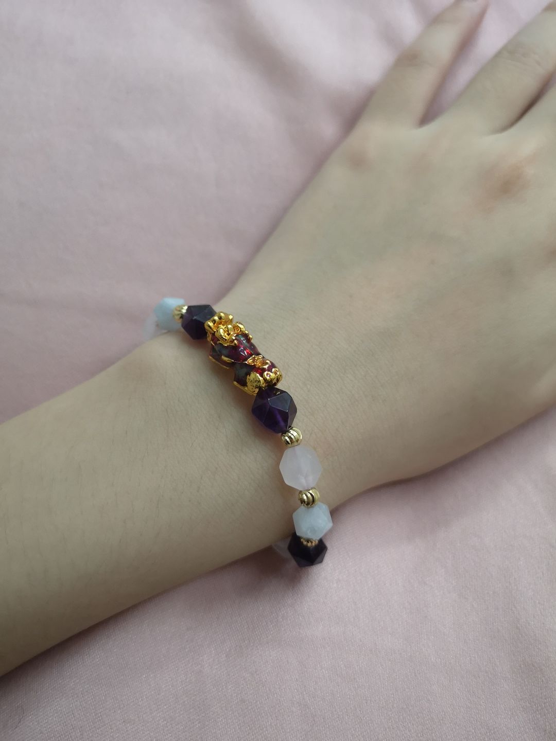 Customer photo review of Wealth Pixiu Charm in Natural Amethyst Bracelet