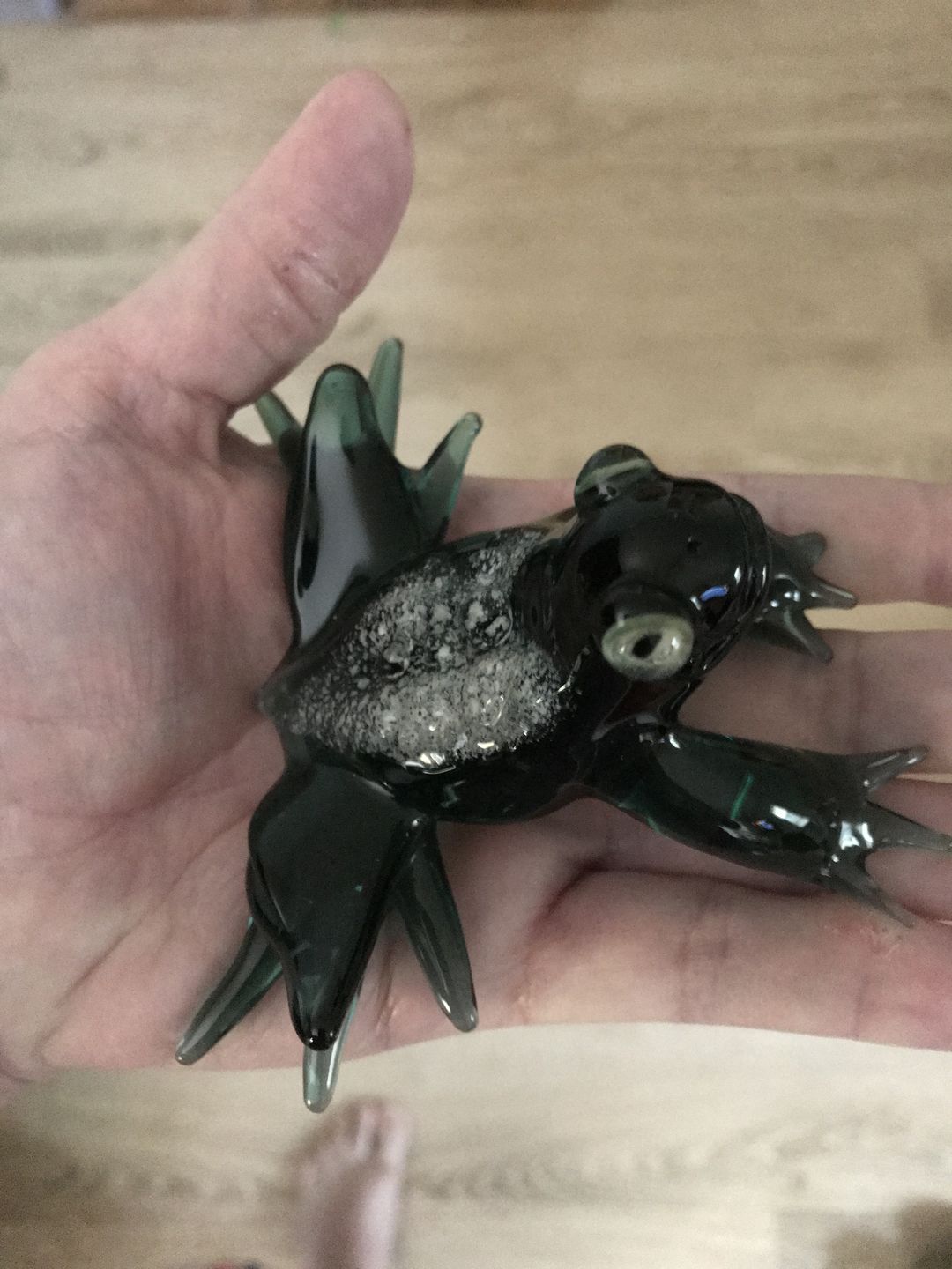 Customer photo review of Glass Frog Figurine with Cremation Ashes