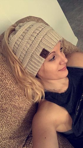 Customer photo review of Soft Knit Ponytail Beanie