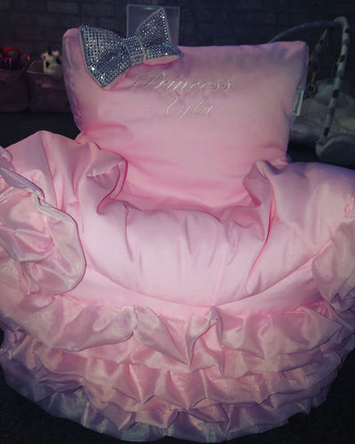Customer photo review of Personalised Pink Frilly Bling Bean Bag Chair