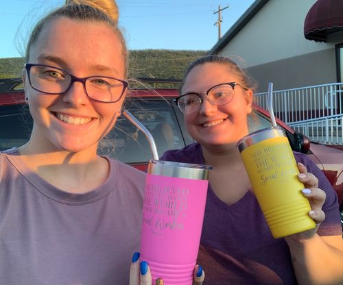 Customer photo review of She Became A Social Worker Laser Etched Tumbler