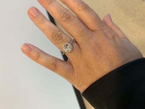 Customer photo review of Louily Vintage Leaf & Vine Art Deco Halo Oval Cut Ring Set
