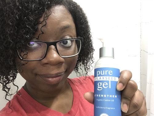 Customer photo review of Sample Curly Hair Wash and Go System with Organic Castor Oil for Strengthening Hair with Vanilla Berry Fragrance (Step 1 - 4)