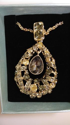 Customer photo review of Drop Sweater Pendant Necklace with Synthetic Crystals