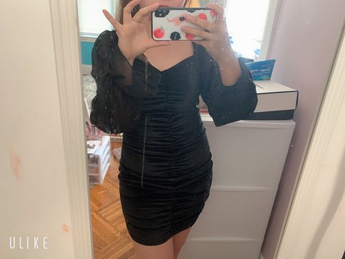 Customer photo review of Velvet mesh patchwork commuter dress