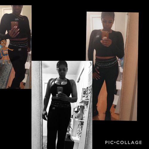 Customer photo review of Kim 3 Piece Crop Top With Thumbholes Sports Bra and Leggings Set