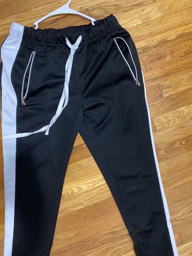 Customer photo review of Premium Side Stripe Zip Pocket Track Pants (Black - White)