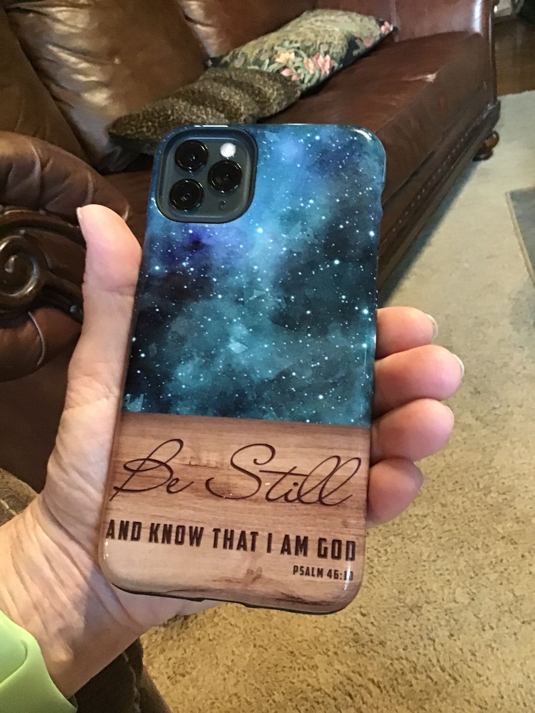 Customer photo review of Be still and know that I am God Psalm 46:10 Bible verse phone case