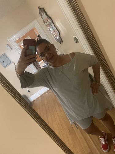Customer photo review of Asymmetric Top & Biker Shorts Set