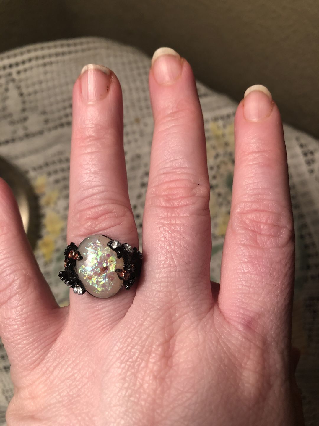 Customer photo review of Midnight Blossom Opal Crystal Ring