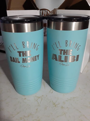 Customer photo review of I'll Bring the Bail Money Laser Etched Tumbler