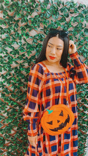 Customer photo review of Two Faced Jack-O-Lantern Crossbody Bag