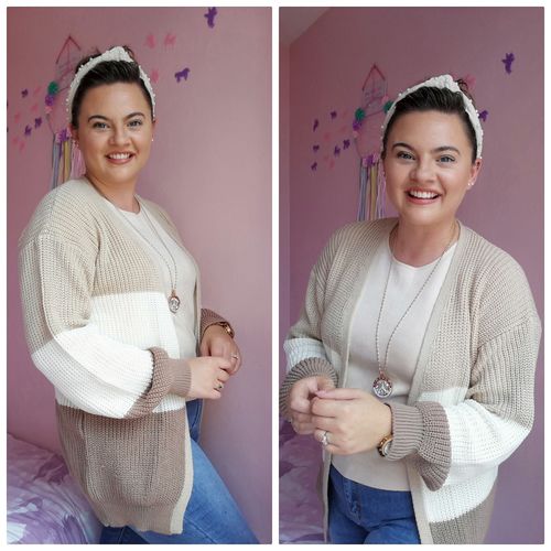 Customer photo review of Emery Beige Panelled Cardigan