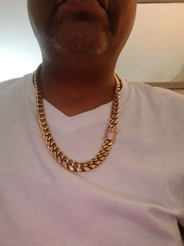 Customer photo review of 8MM/10MM/12MM/14MM 14K Gold Plated  Stainless Steel Iced Out Miami Cuban Link Chain