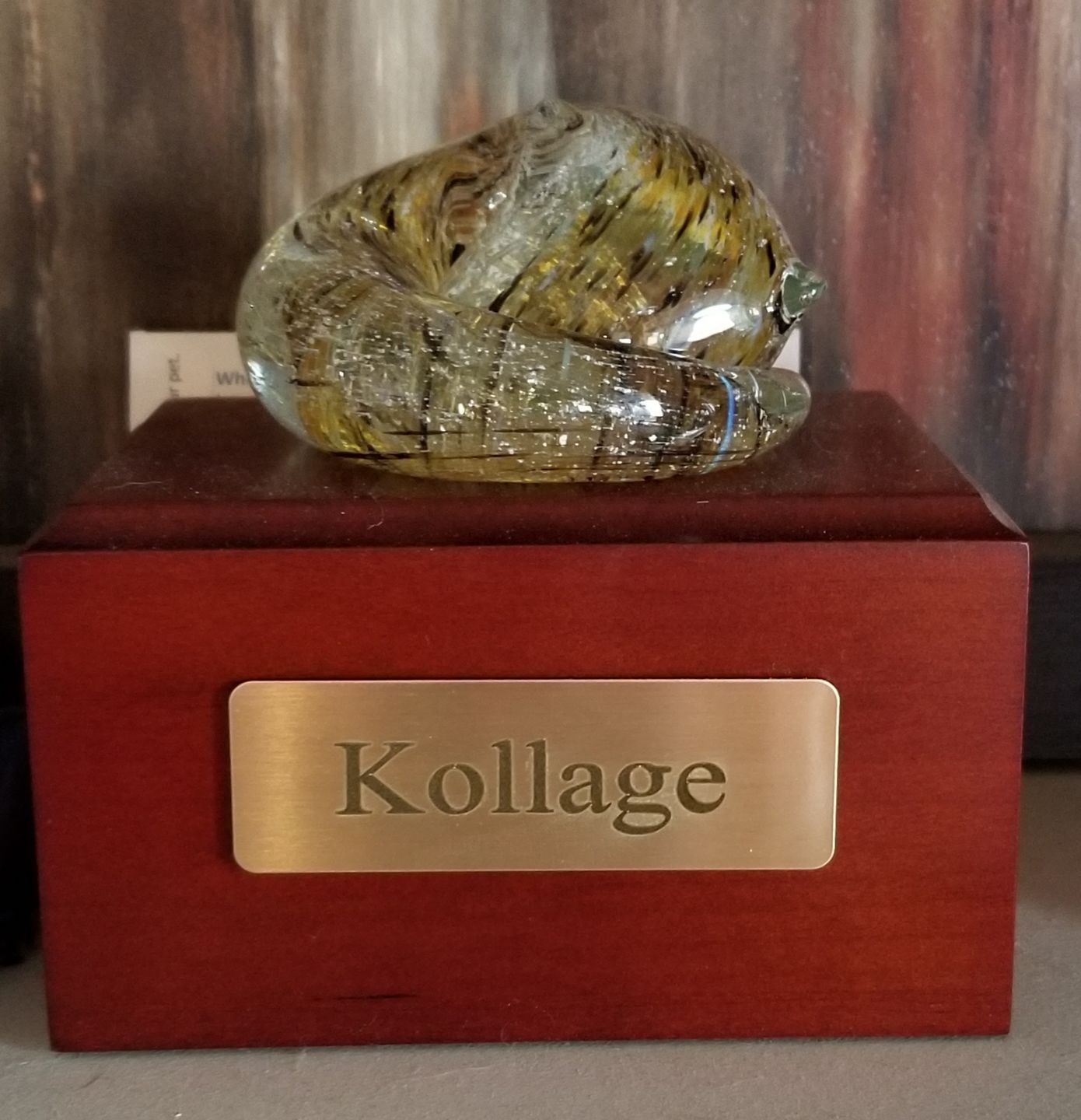Customer photo review of Half-tone Sleeping Glass Cat with Infused Cremation Ashes