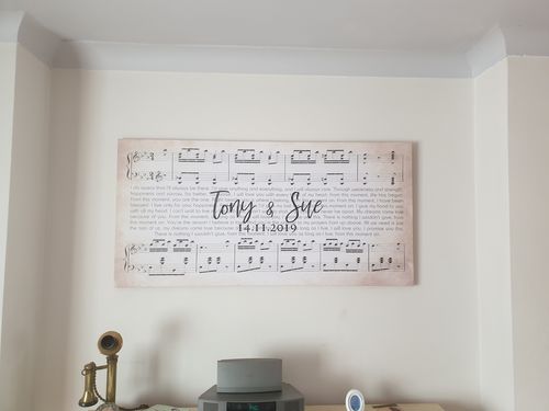 Customer photo review of Custom Name and Sheet Music Song Lyrics Canvas