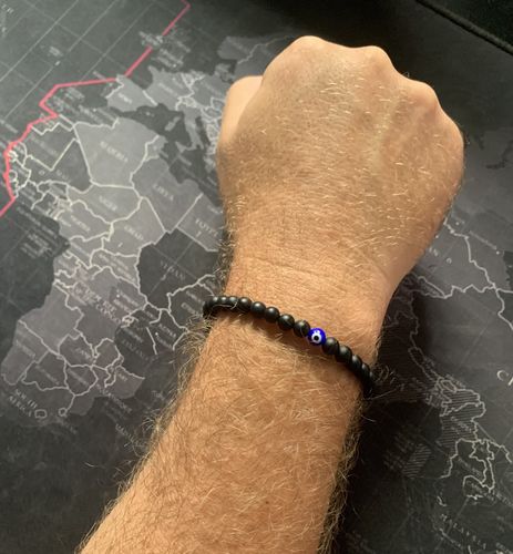 Customer photo review of Evil Eye 6mm Matte Black Onyx Bead Bracelet