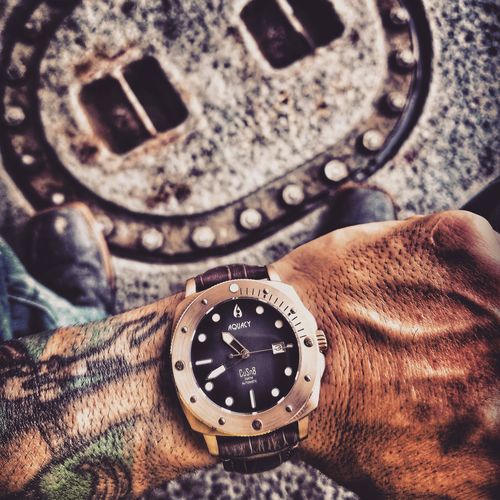 Customer photo review of Aquacy Bronze CuSn8 Series Automatic Men's 200m Watch 44mm Black/Gray Dial Brown Strap