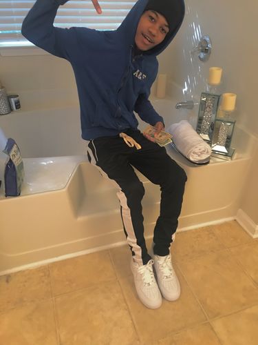 Customer photo review of Premium Side Stripe Zip Pocket Track Pants (Black - White)