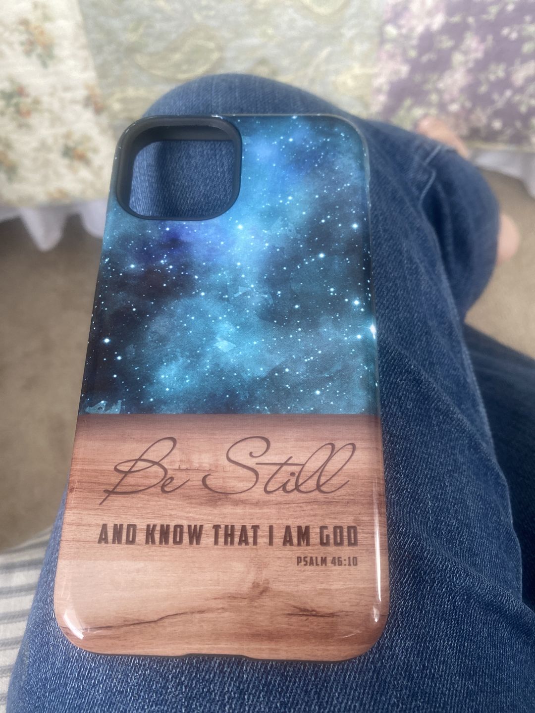 Customer photo review of Be still and know that I am God Psalm 46:10 Bible verse phone case