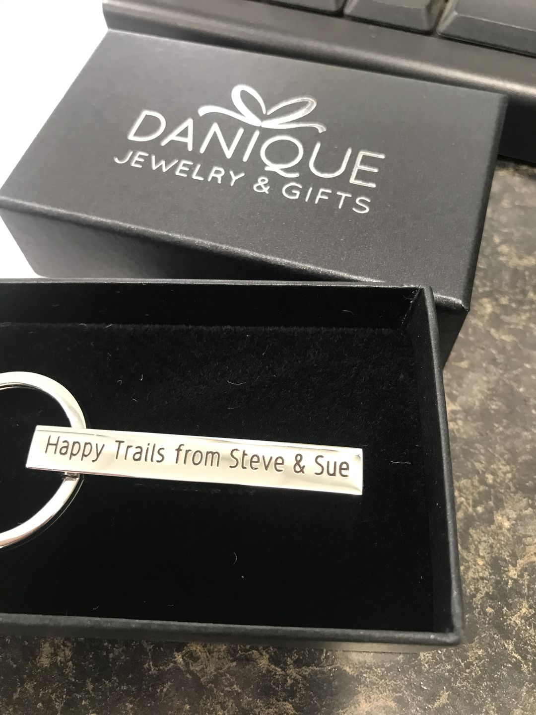 Customer photo review of Personalized 3D Bar Keychain, 4 Sided Metal Key fob