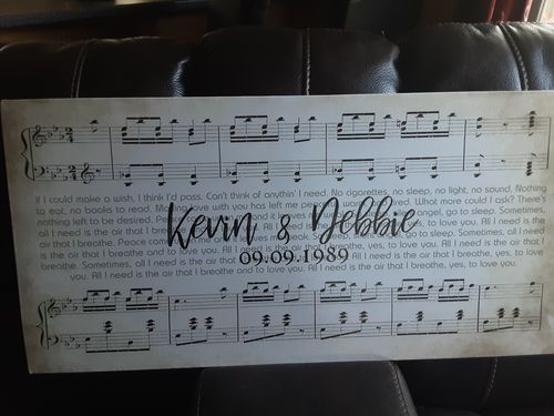 Customer photo review of Custom Wedding Names & Date Sheet Music Song Canvas Art