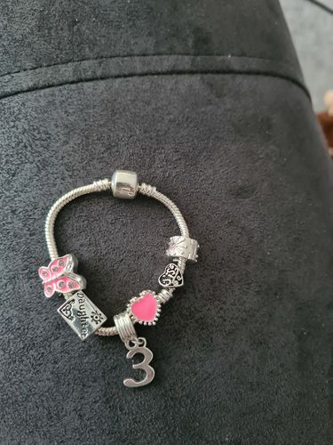 Customer photo review of Childrens Pink 'Happy 3rd Birthday' Silver Plated Charm Bead Bracelet