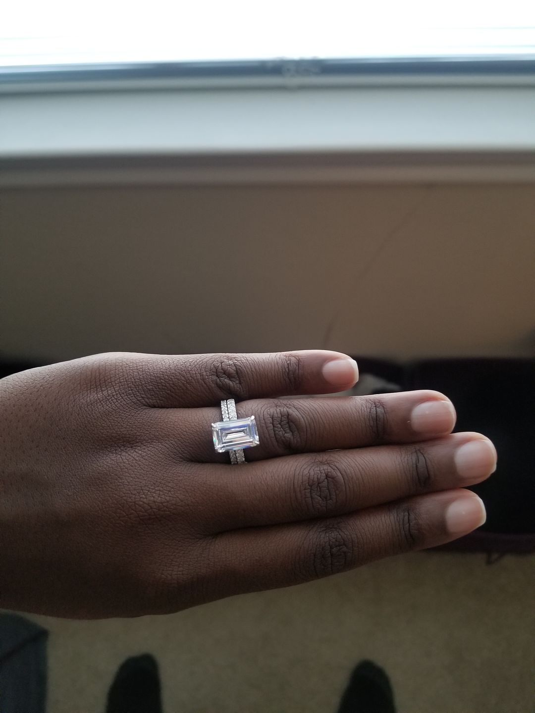 Customer photo review of Louily Classic Emerald Cut Engagement Ring In Sterling Silver