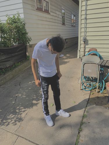 Customer photo review of Triple Stripe Paint Splatter Track Denim Black - White (ZCM4986D)