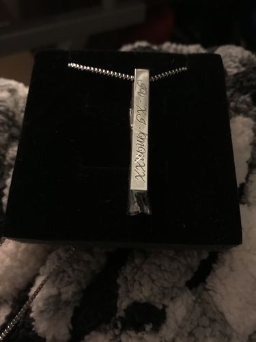 Customer photo review of Custom Name Vertical Bar Necklace (4 Names)