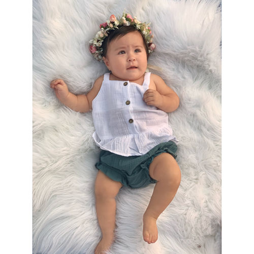 Customer photo review of Cora outfit in white and teal